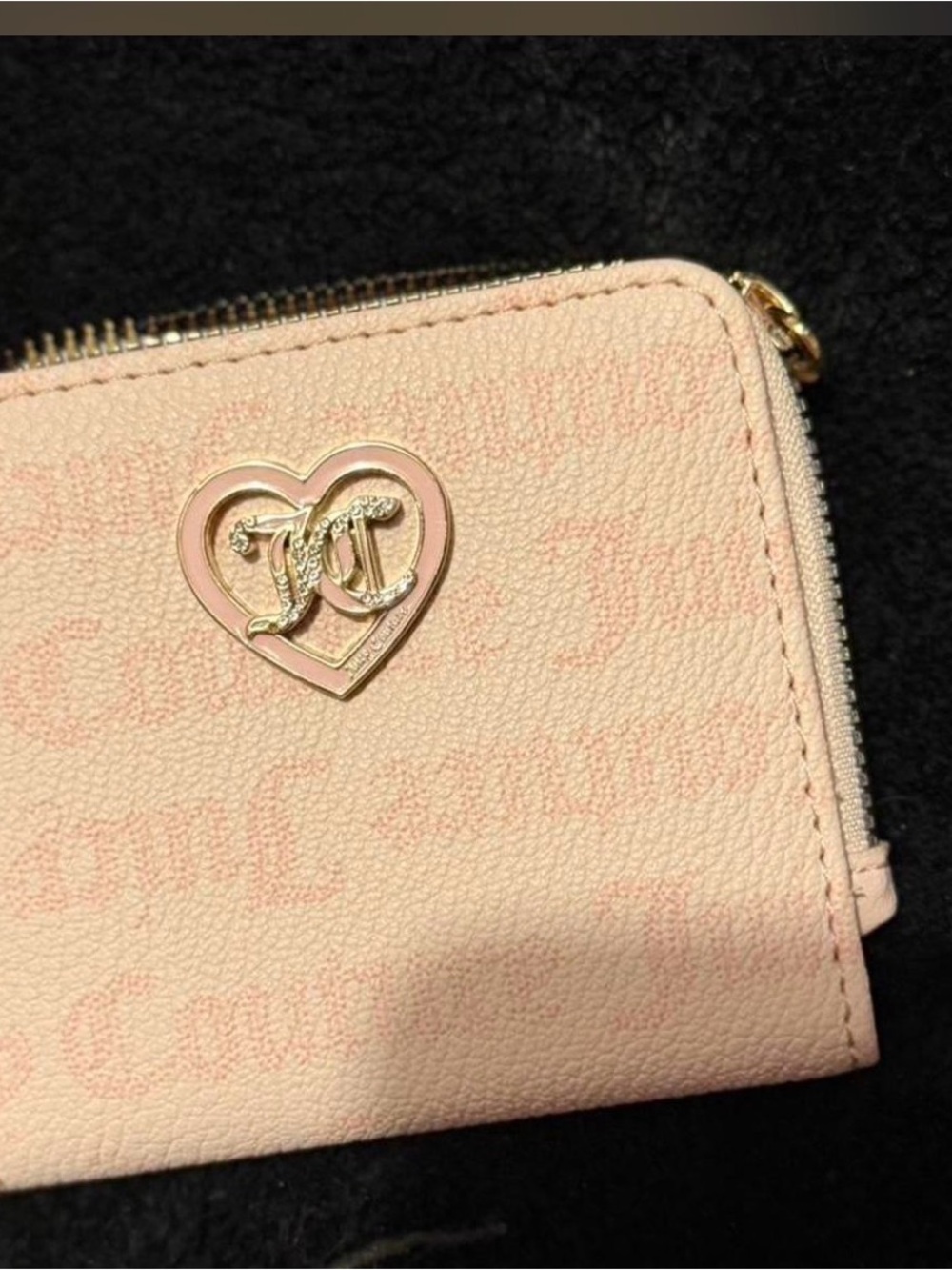 Juicy Couture Light Pink Heart Logo Zip Wallet with Gold Accent
